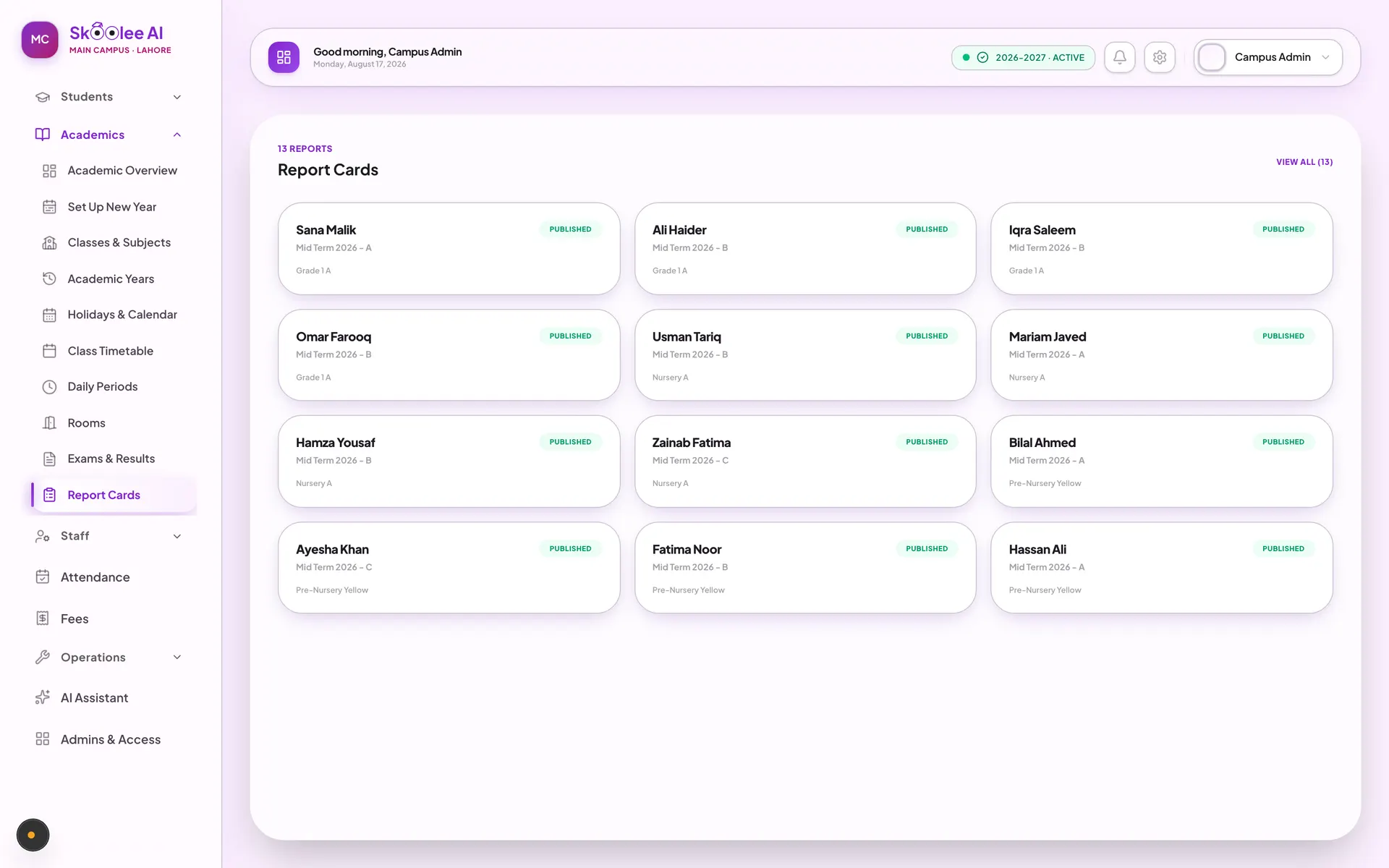 SKooLEE AI report cards with AI-drafted remarks